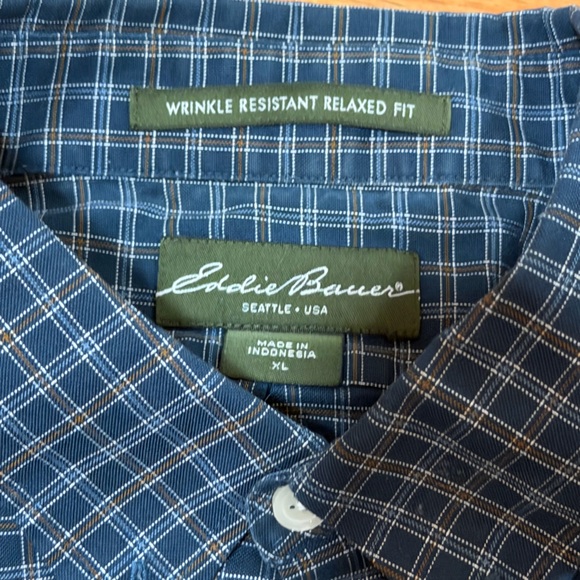 Eddie Bauer Navy Blue Plaid Button-Down Shirt - Picture 3 of 3